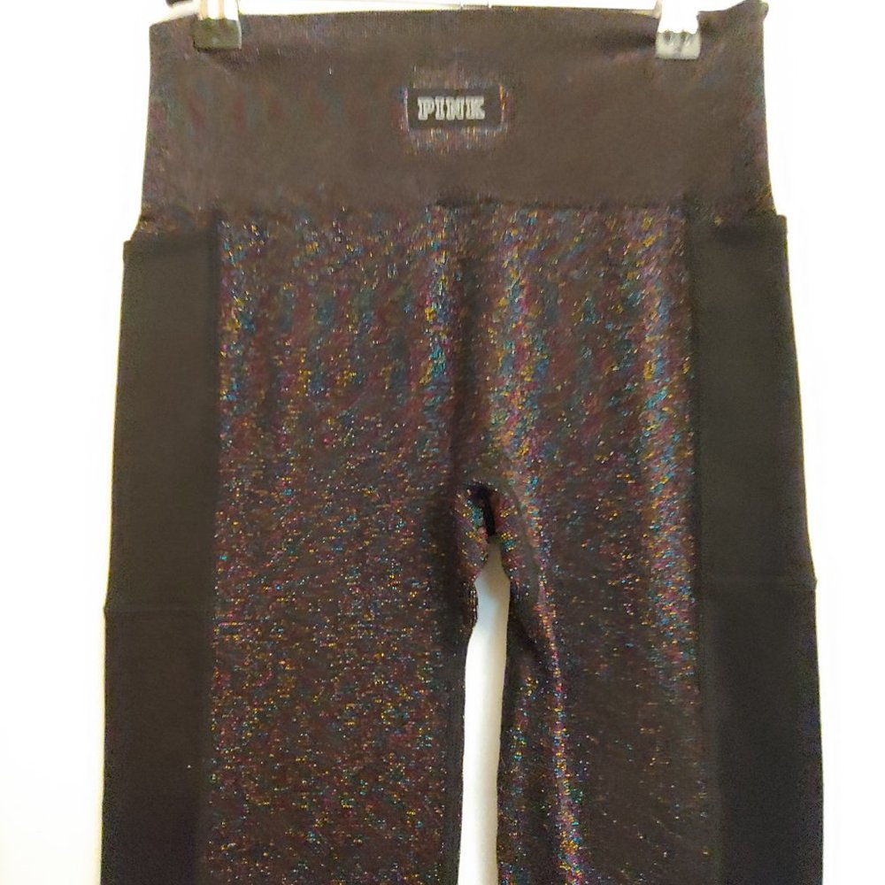 Victoria's Secret PINK black w/multi color metallic glitter leggings NWOT sz SP - Picture 7 of 8